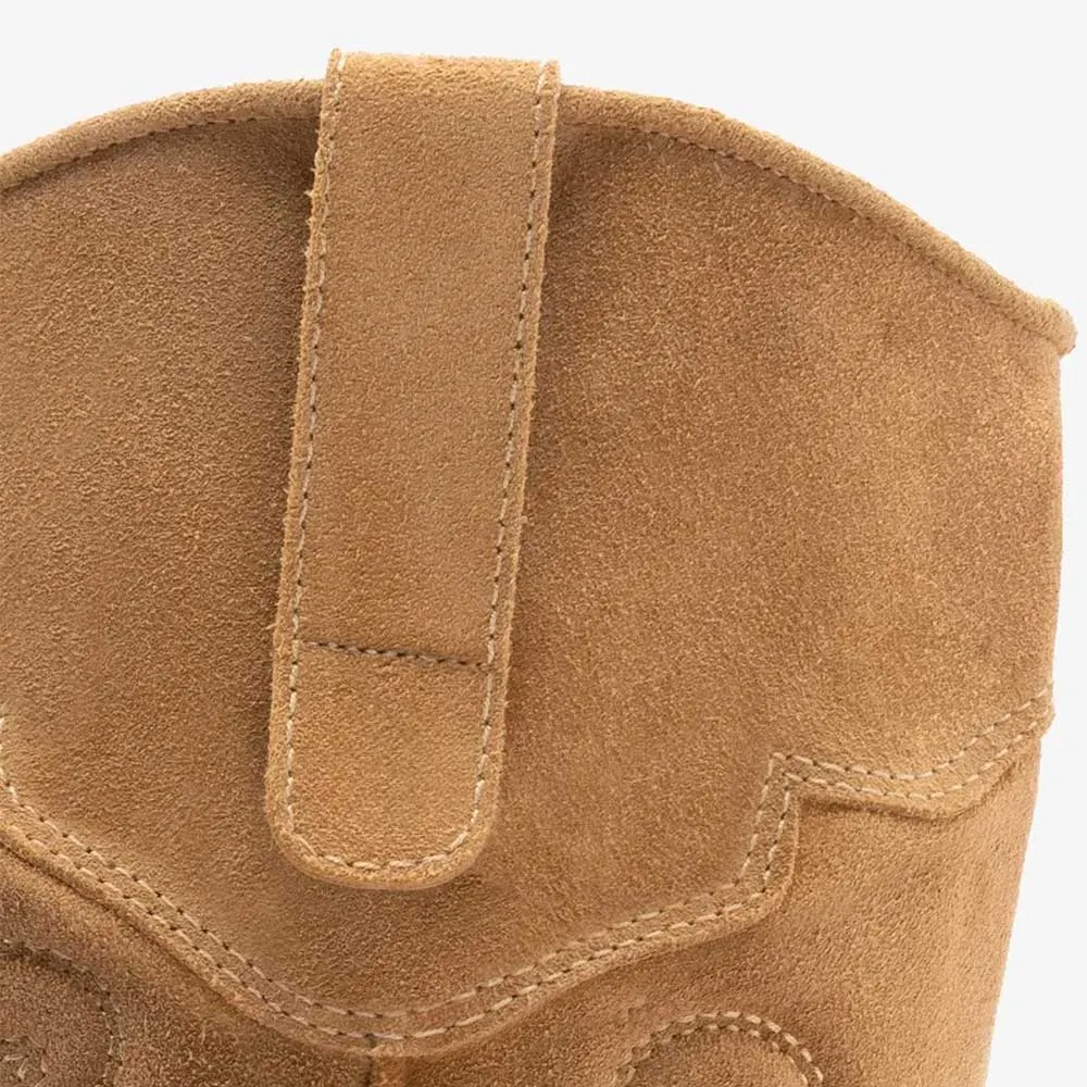 Closed Toe Block Heel Tan Embroidered Cowgirl Boots for Women