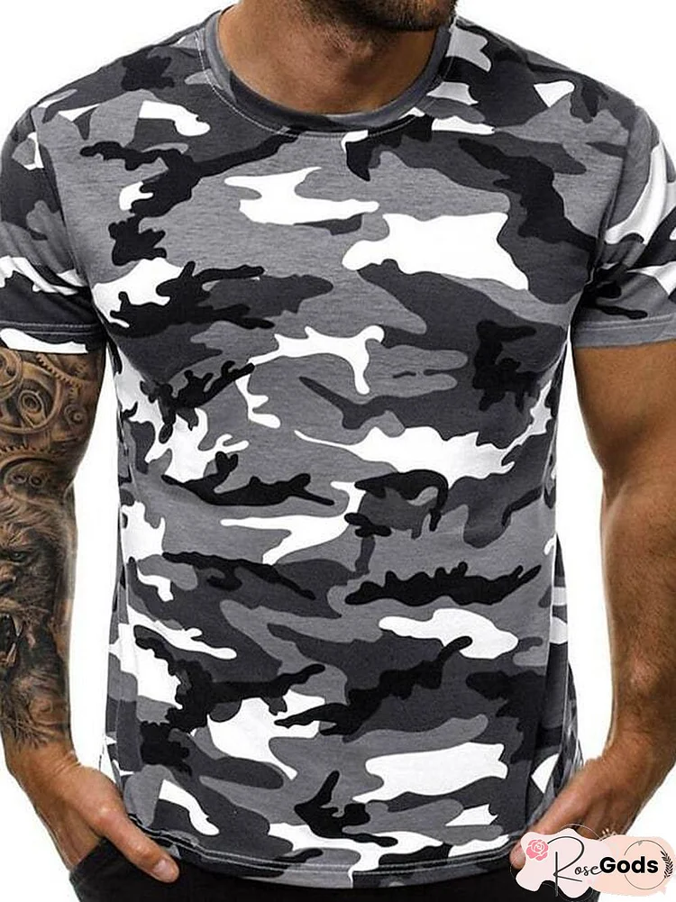 Men's T Shirt Non-Printing Camo / Camouflage Short Sleeve Daily Tops Round Neck