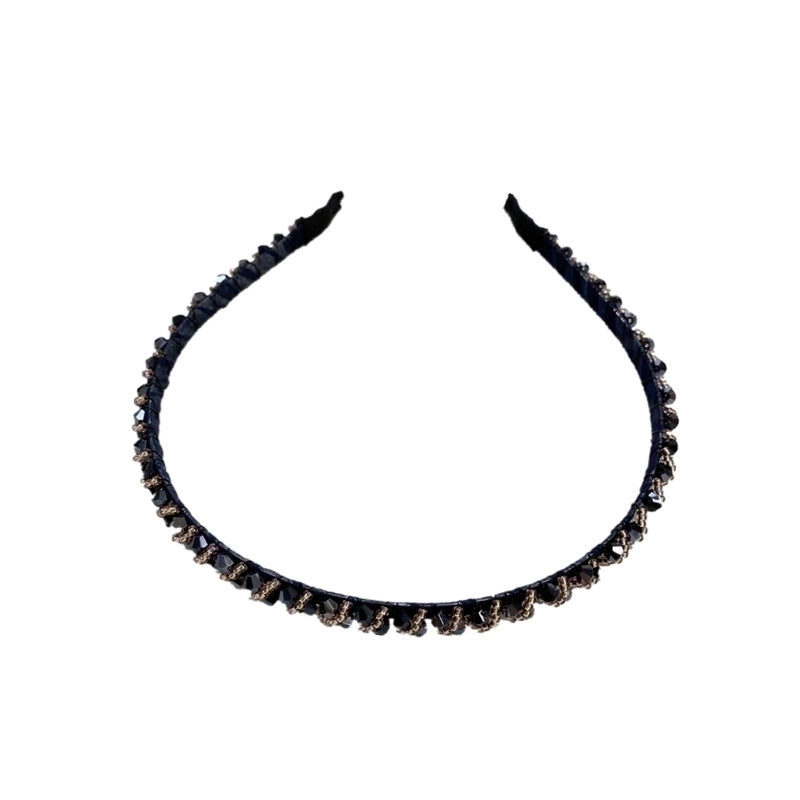 South Korea’s New Crystal Full Diamond Headband Summer Simple Hair Hole Steel Ring Thin Edge Headband