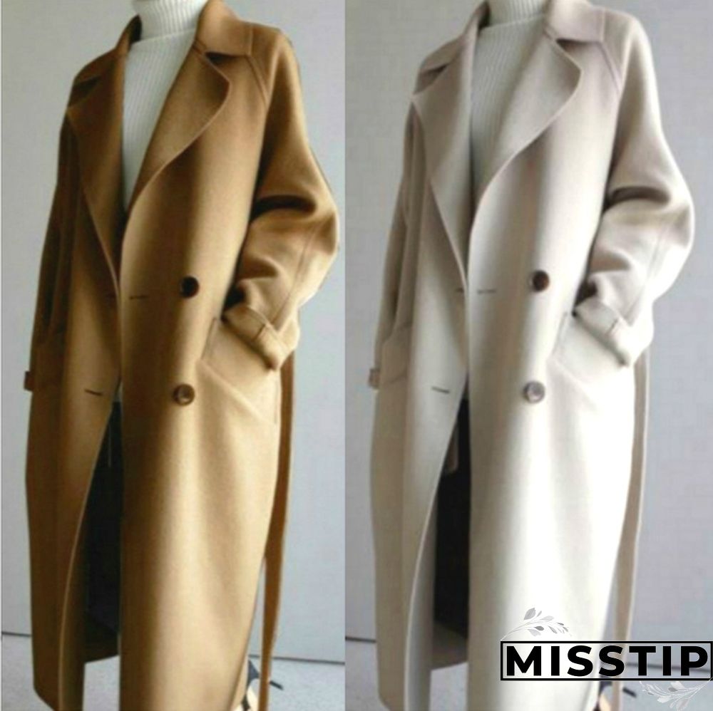 Autumn And Winter Fashion Women Temperament Coat Loose Long Oversize Trench Coat Wool Blend Coat