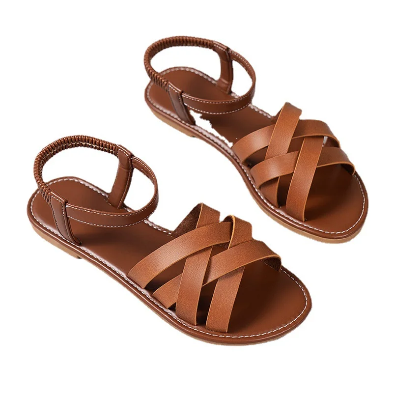 Yyvonne Summer New Large Size Roman Sandals Cross With Flat Sandals Women