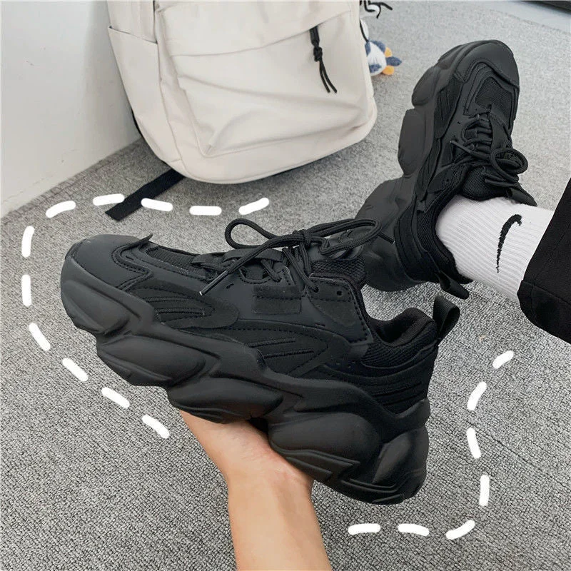 2022 New Shoes Women Couple's Thick-soled Black Dad Shoes Female INS Korean Style Casual Sneakers Girls Chunky Sneakers Big Size