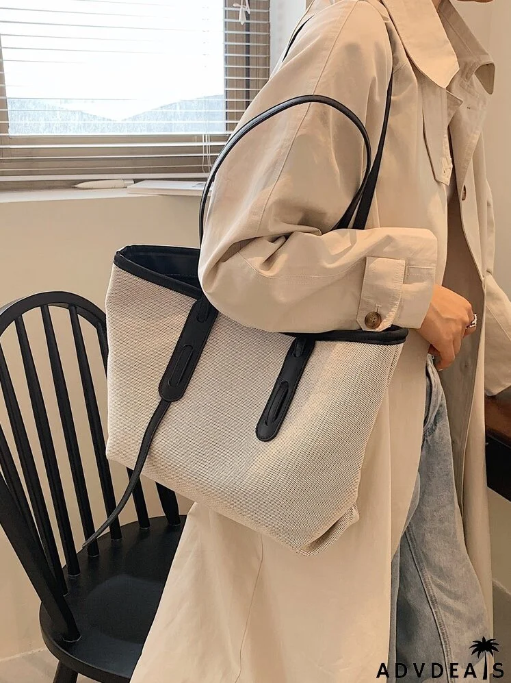 Contrast Binding Canvas Tote Bag
