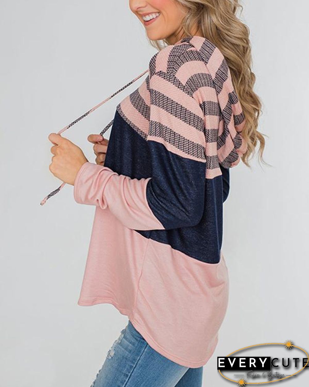 Color Block Splicing Drawstring Hoodies