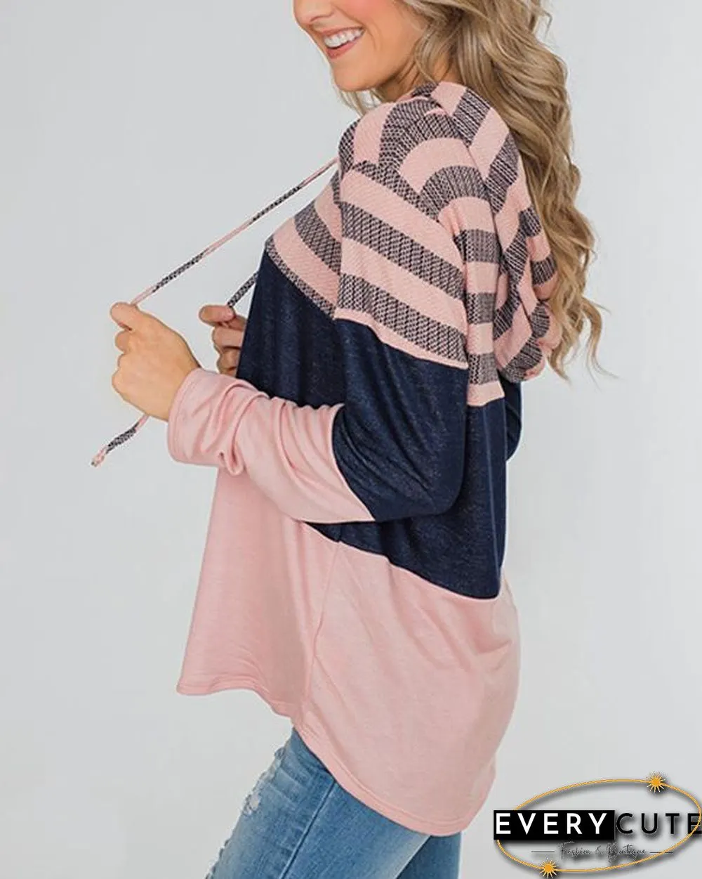 Color Block Splicing Drawstring Hoodies