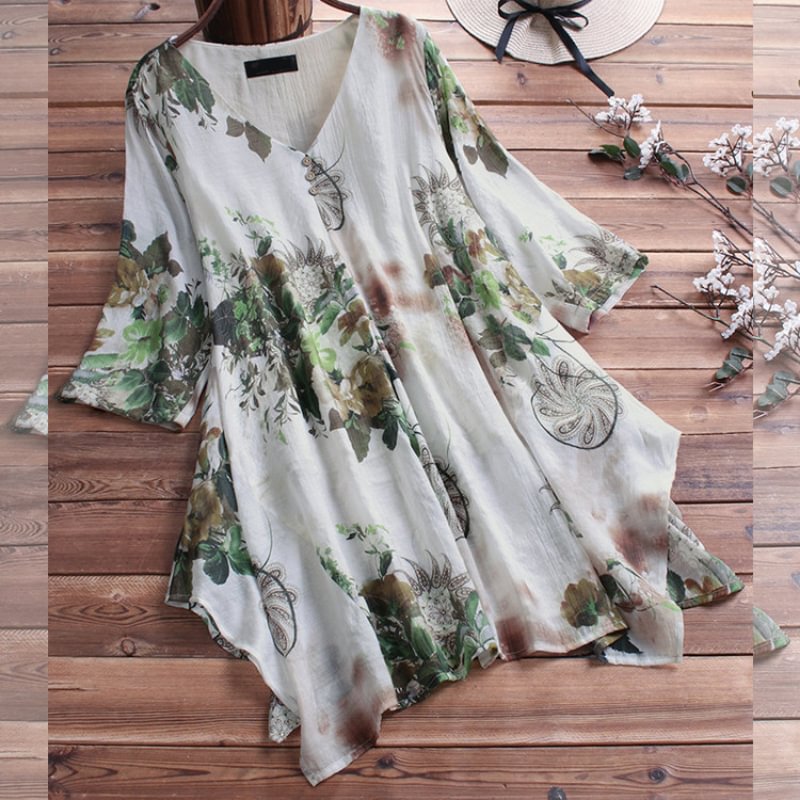 Ladies Cotton Linen Loose Large Size Fashion Casual Color Shirt