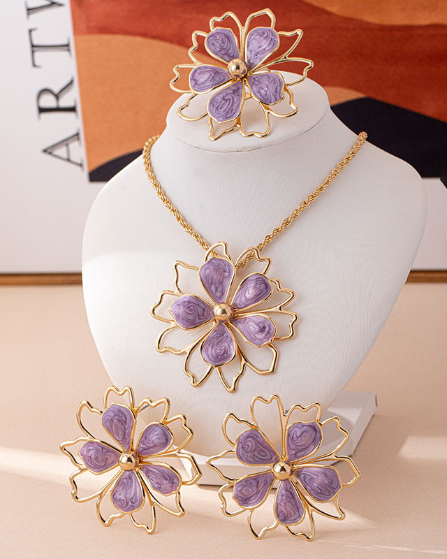 Pearlescent Floral Earrings, Necklace & Ring Set