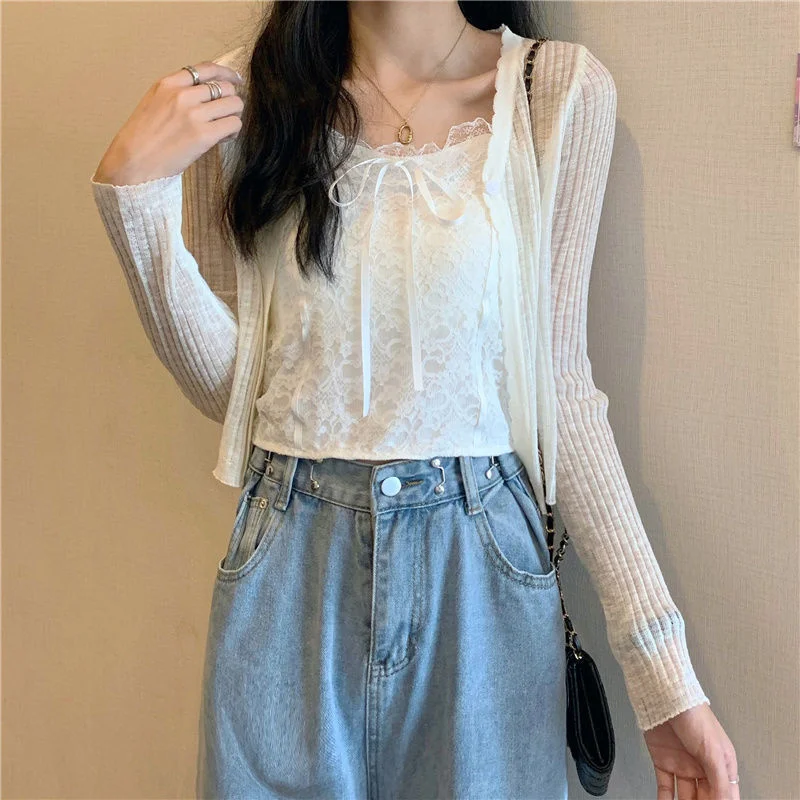 Uveng Uveng Knitted Cardigan Women's Summer Thin Air Conditioning Shirt Korean Version Of The Design Sense Of The Small Short Coat Top Tide