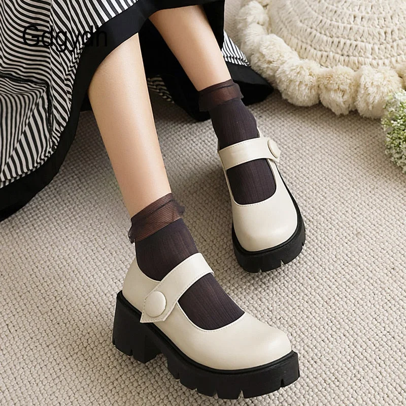 Gdgydh Lolita Shoes Women Japanese Style Mary Jane Shoes Women Vintage Girls Platform Heel College Student Top Quality Plus Size
