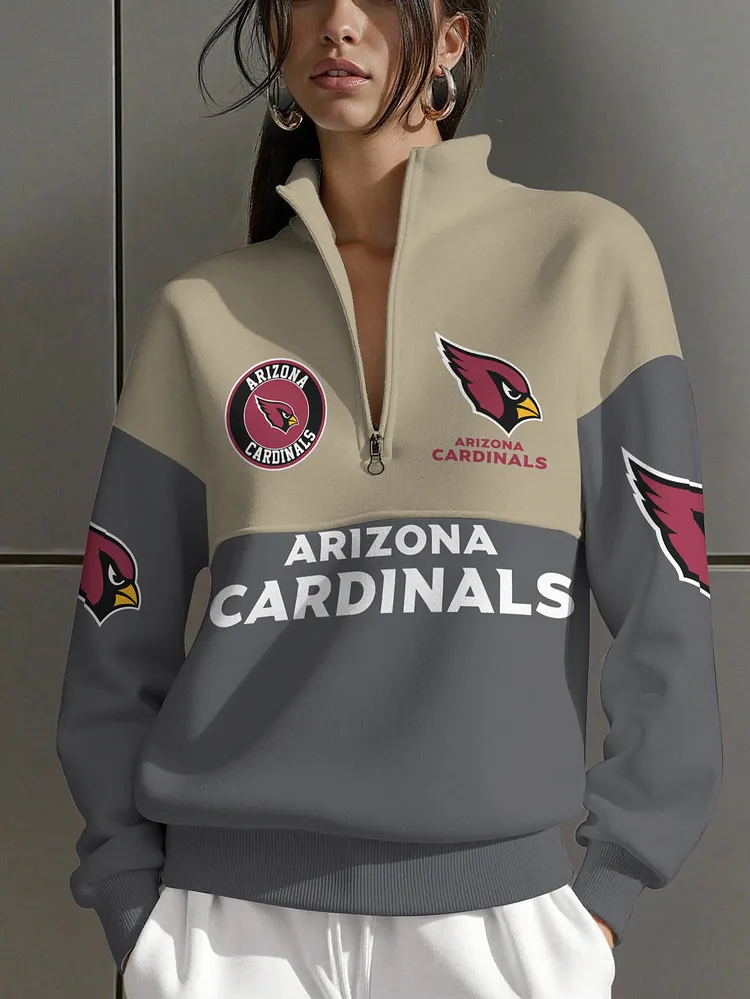 Arizona Cardinals  Women Plain Color Zip Up Long Sleeve Sweatshirt