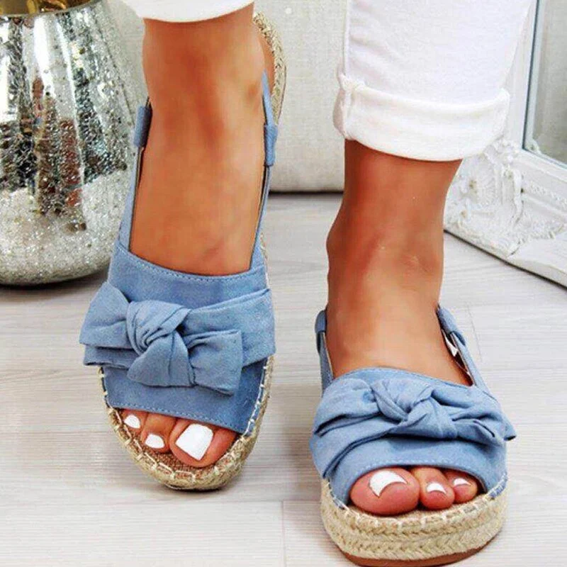 2021 Women Shoes Suede Platform Ladies Sandals Solid Color Retro Sandals Women Bow Fashion Femme Flat Fish Mouth Shoes Plus Size