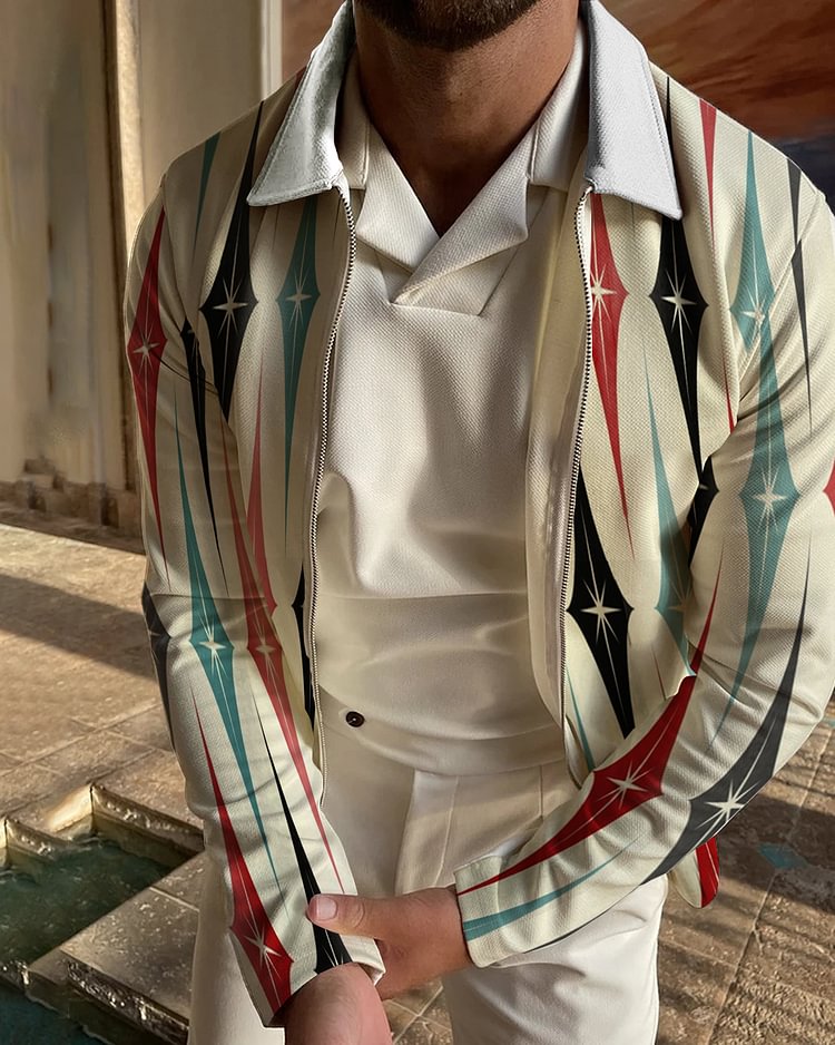 Men's casual geometric pattern retro polo shirt 88da