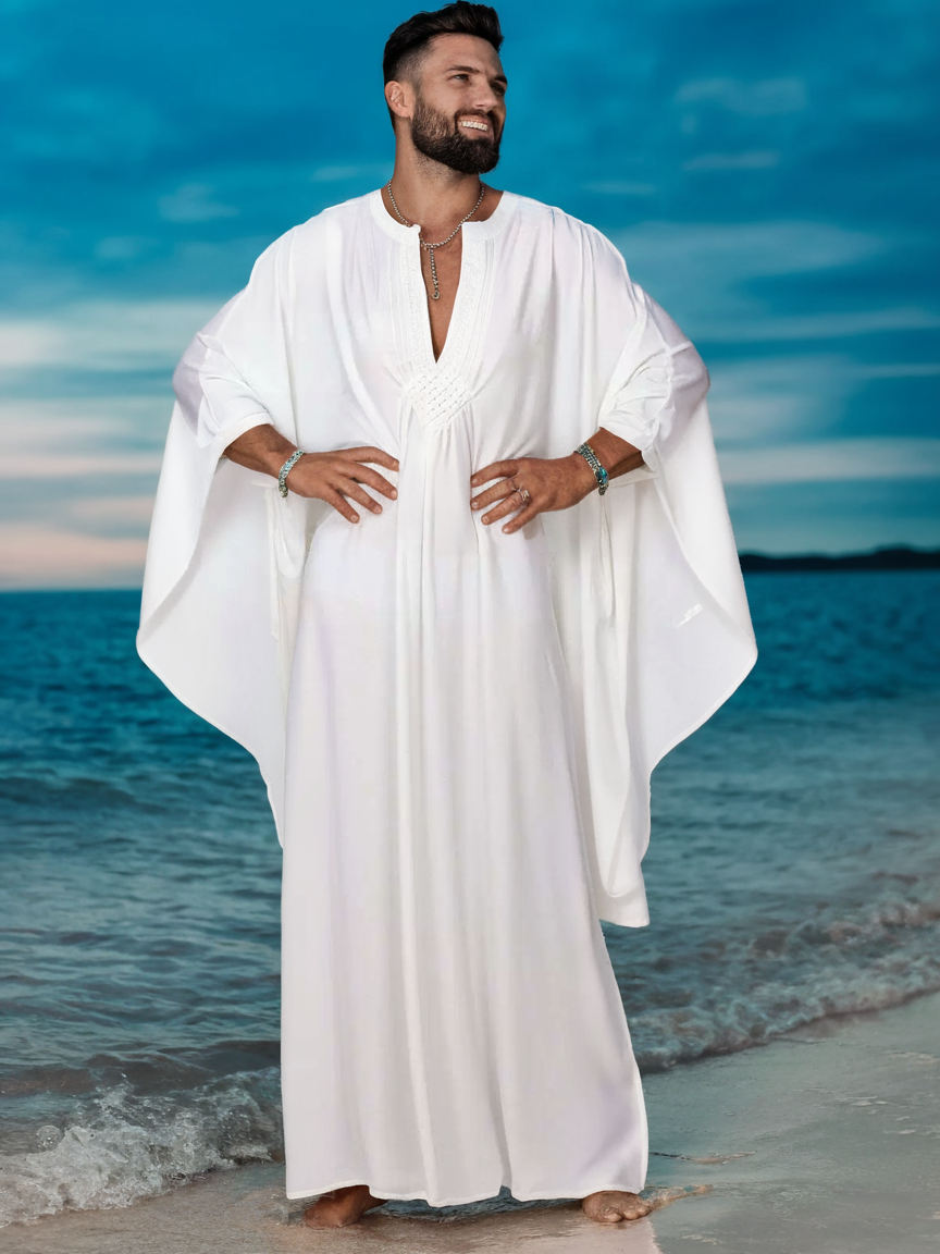 Men's Soild Color V-neck Long Kaftan Caftan