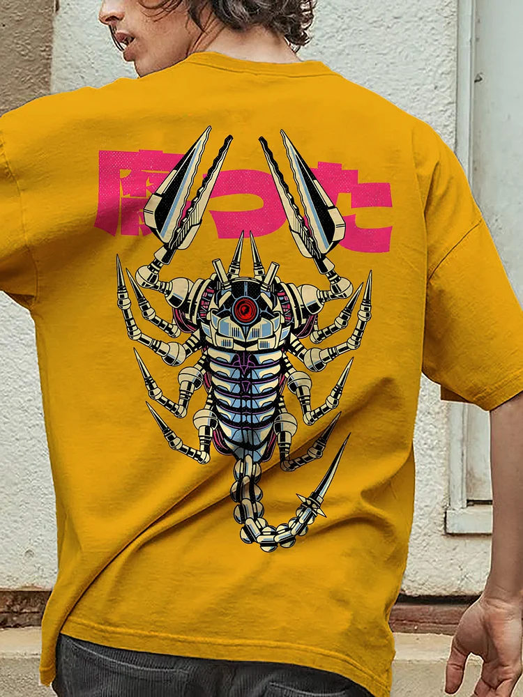 Men's Cyberpunk Scorpion Japanese Art Print Cotton Casual T-Shirt