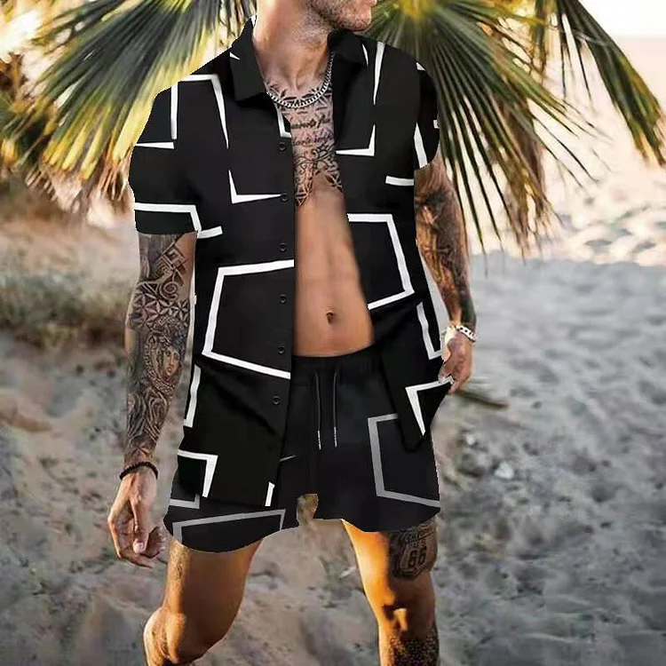 Geometric Pattern Resort Short Sleeve Shirt Set