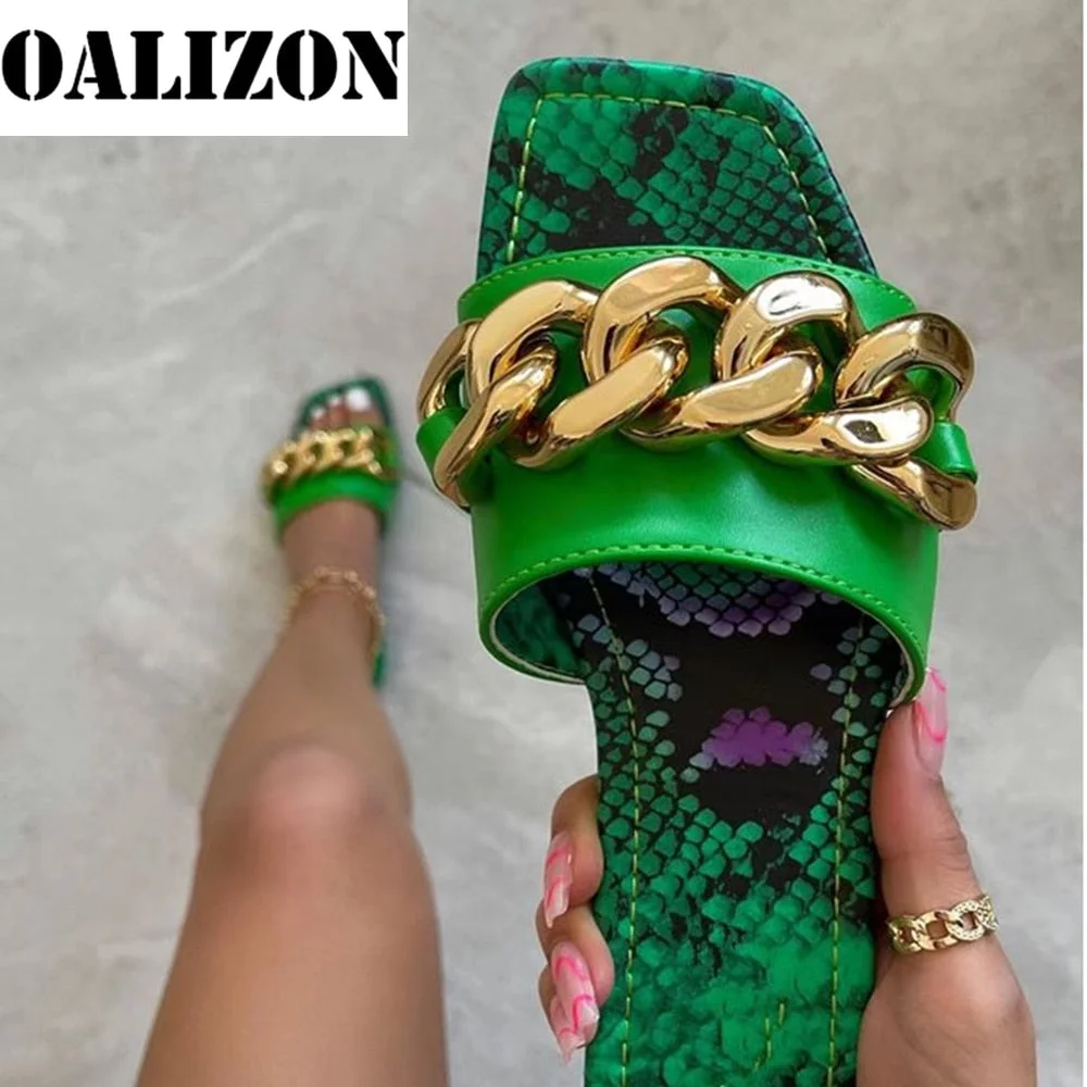Female Women Summer New 2021 Fashion Chains Flat Open Toe Sandal Slippers Shoes Sexy Woman Lady Flip Flops Slides Slippers Shoes