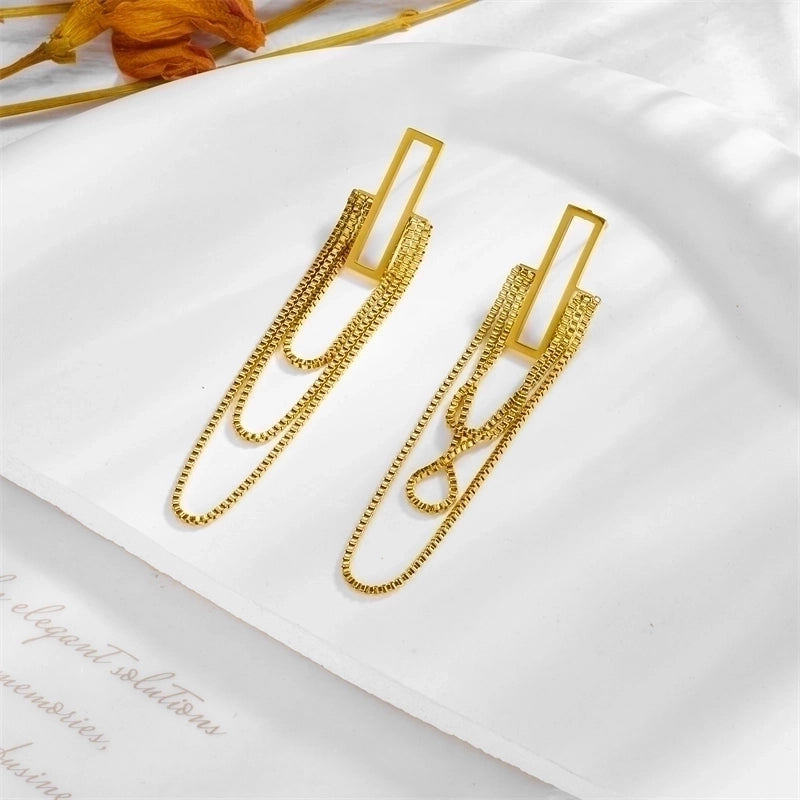 1 Pair Minimalist Rectangle Tassel Plating 304 Stainless Steel No Inlaid 18K Gold Plated Drop Earrings3
