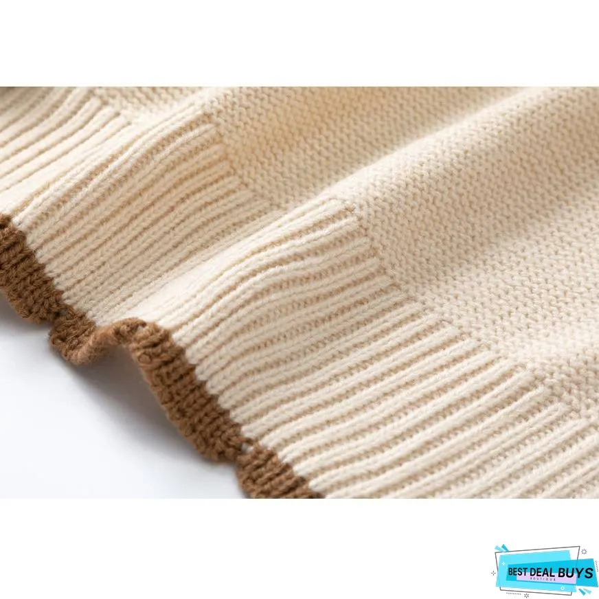 Check Pattern Patchwork Pockets Cardigan Sweater