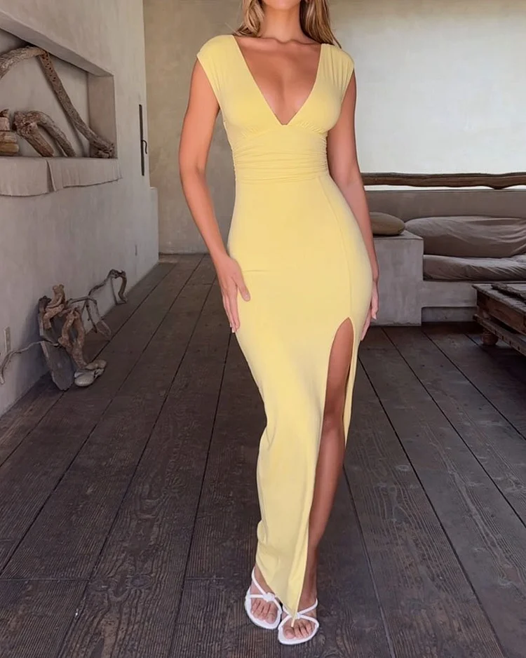 Sexy V-neck Split Dress