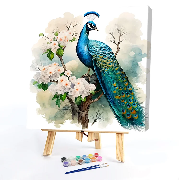 Oil Paint By Numbers - Watercolor Peacock - 40*40CM