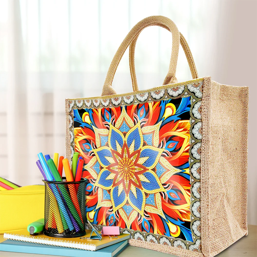 [Upgrade - Waterproof Bag]DIY Mandala Diamond Painting Tote Bag Replaceable Canvas for Women Adults