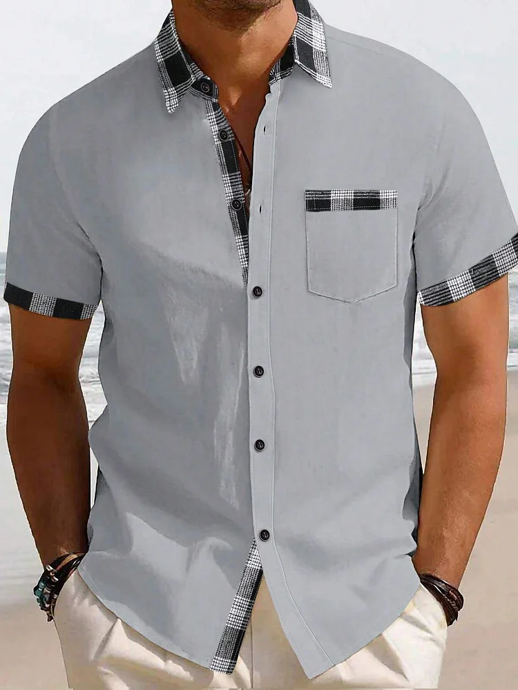 Men's Plaid Patchwork Chest Pocket Casual Shirt