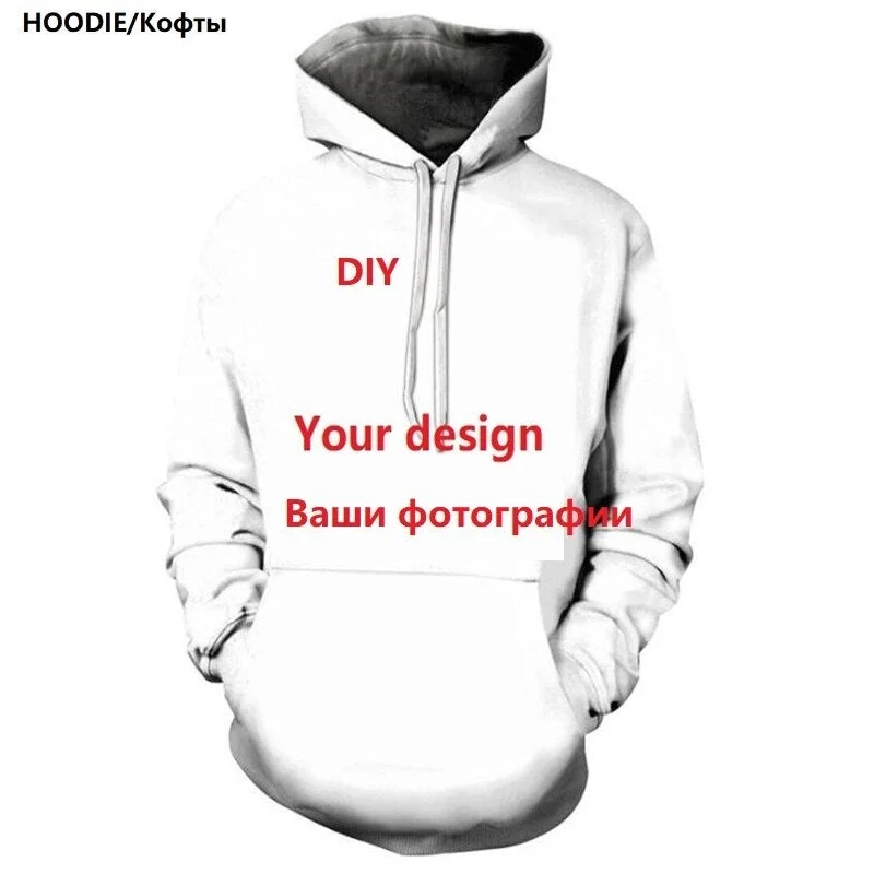 DIY Hoodies for Mens With Cap Front Pocket Funny Funky Custom Design 3D Digital Print O Neck Full Sleeves Mens Clothes