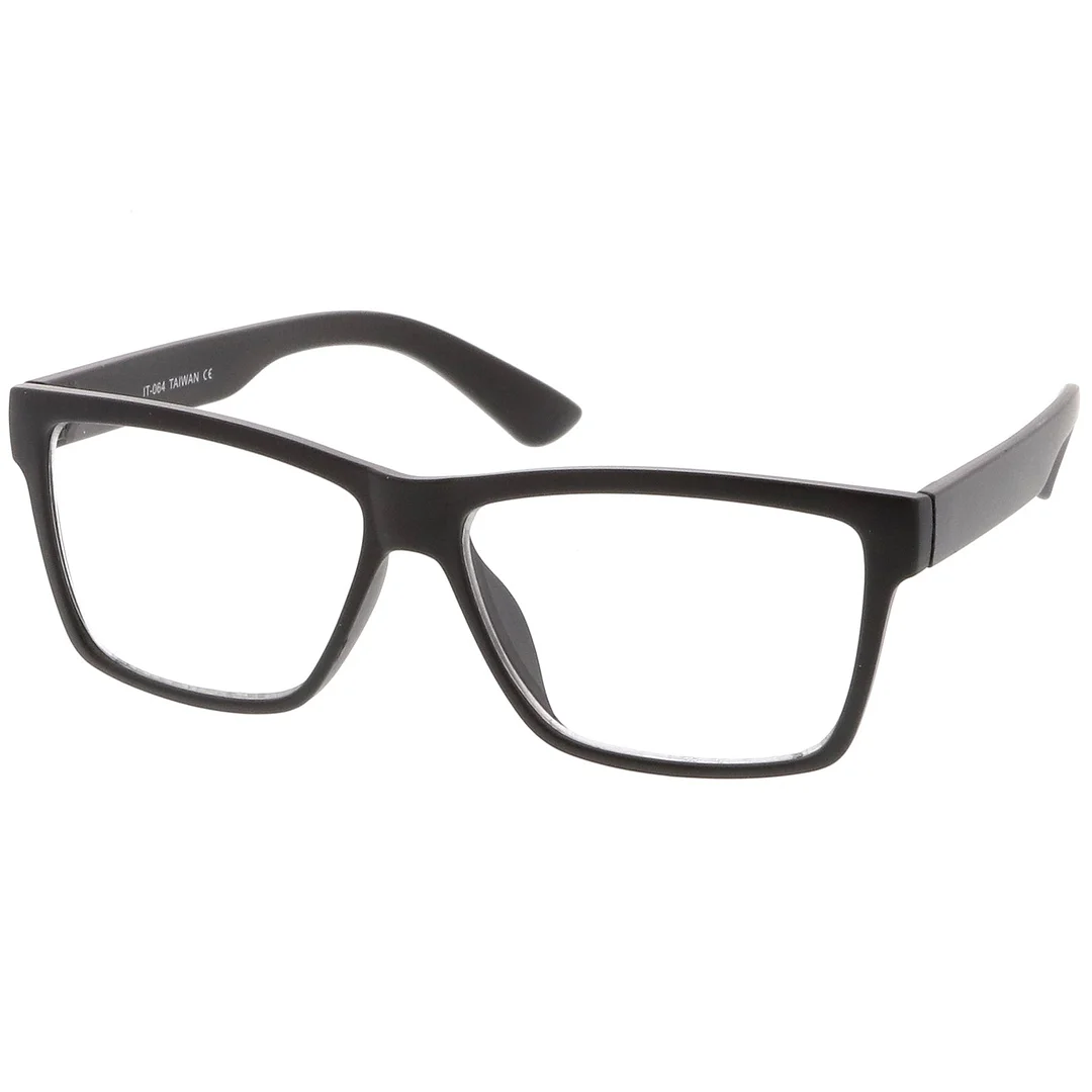 Classic Horn Rimmed Wide Arms Clear Lens Rectangle Eyeglasses 57mm