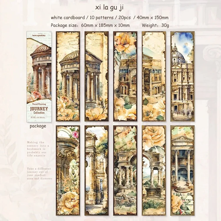 Journalsay 20 Sheets Travel Painting Series Vintage Flower Landscaping Bookmark