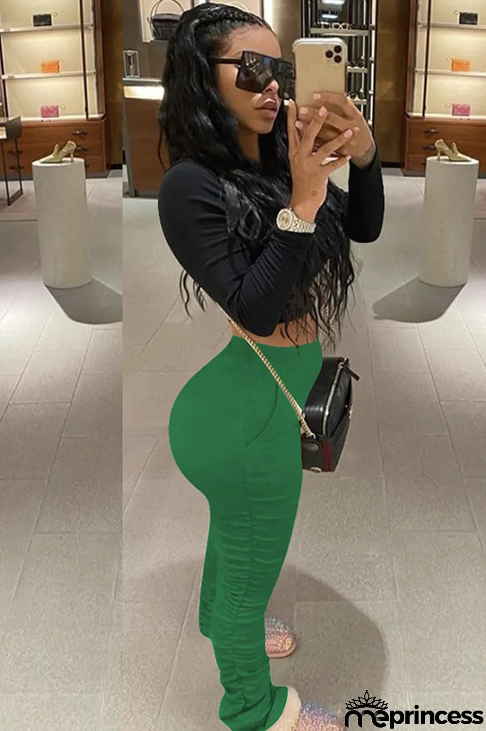 Cream white Polyester Elastic Fly Sleeveless Mid bandage Solid Patchwork pencil Pants