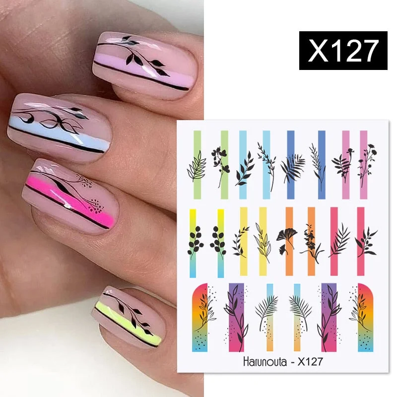 Harunouta Spring Simple Green Theme Water Decal Sticker Flower Leaf Tree Summer DIY Slider For Manicuring Nail Art Watermarks-Nail Inspo