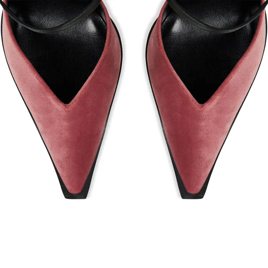 Maroon Buckled Pointed Toe Pumps Ankle Strap Stiletto High Heels