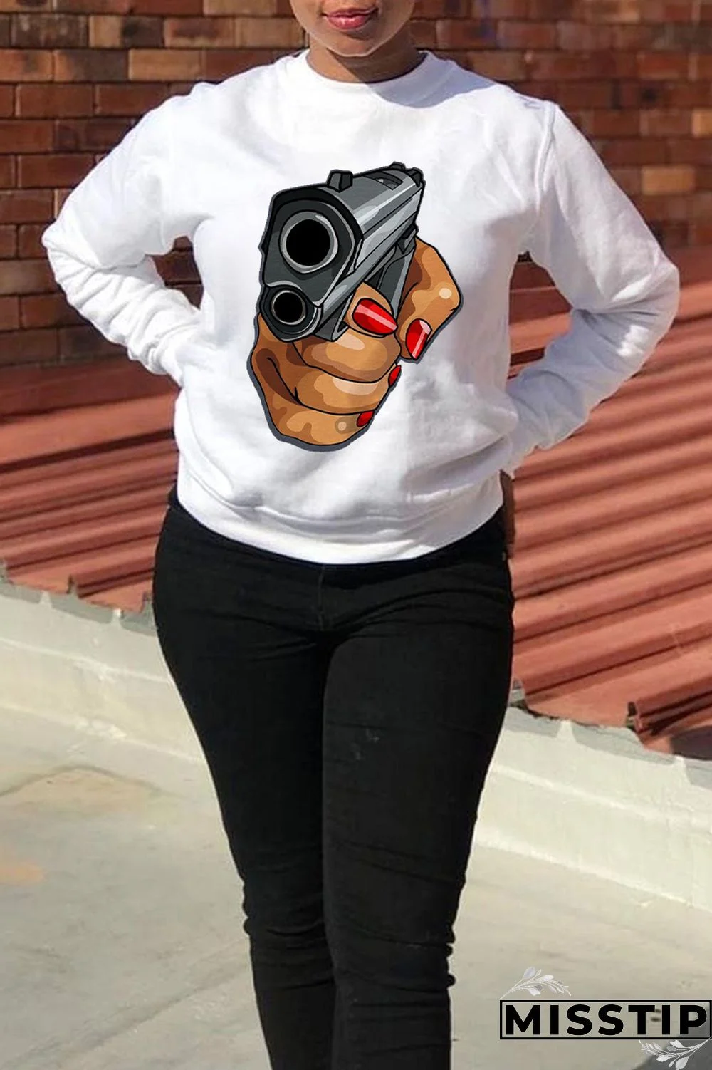 Black Street Vintage Print Patchwork O Neck Tops