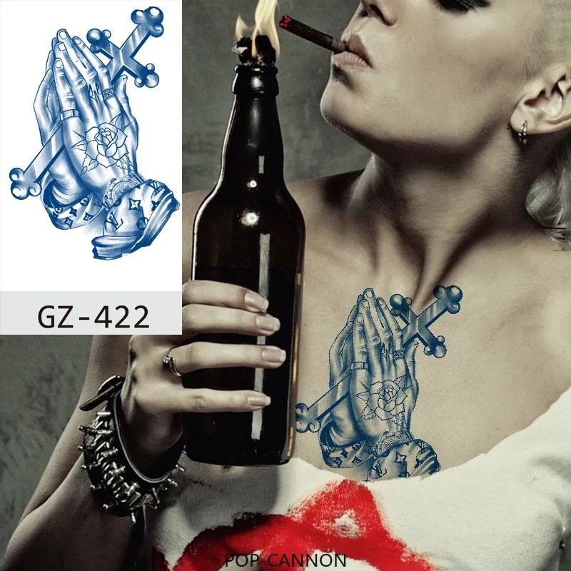 Temporary Waterproof Tattoos Stickers Christian Buddhism Taoism Pray Juice Ink Lasting Men Women Chest Body Arm Fake Tatoo DIY