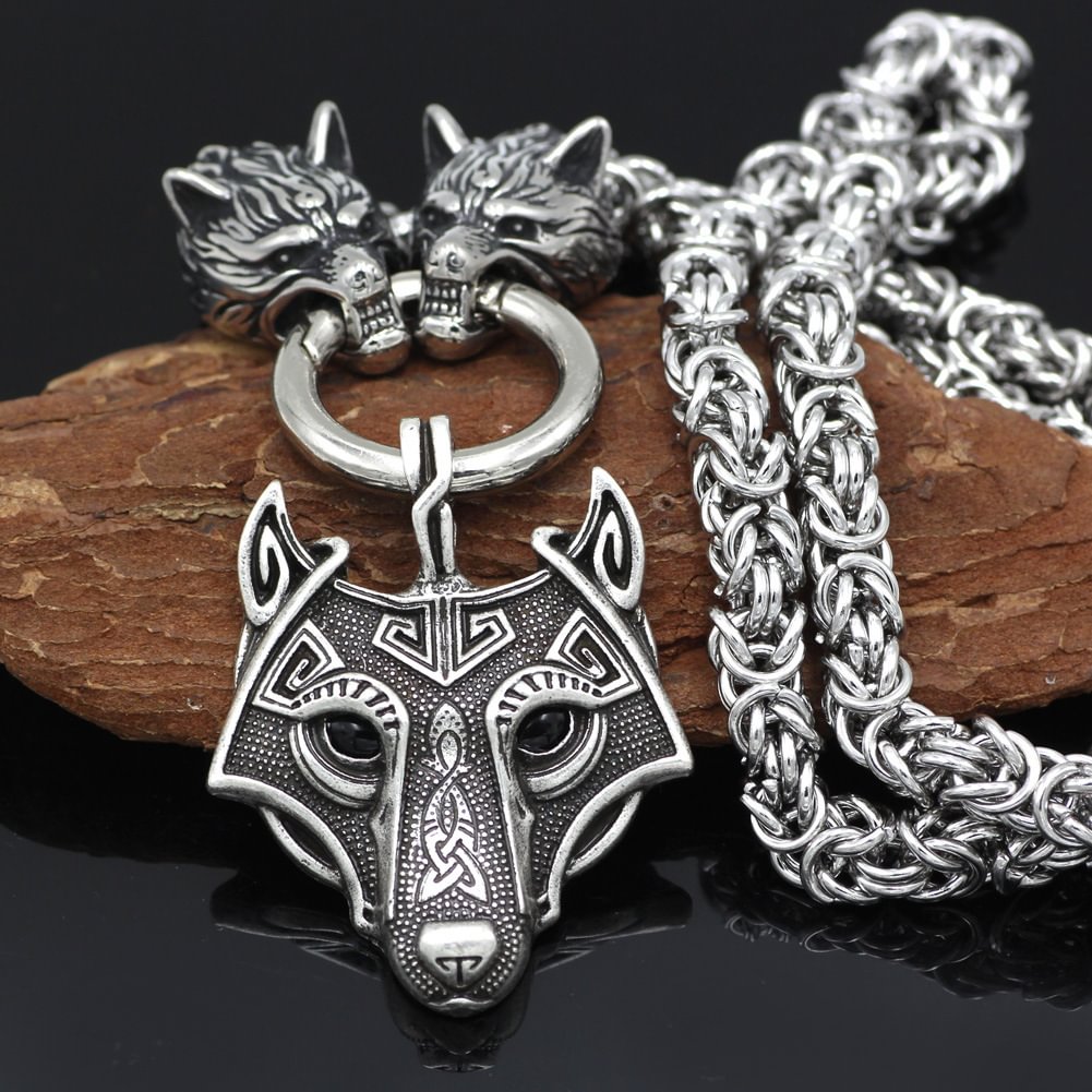 Handmade Massive Stainless Steel Wolf Head Necklace With Nordic Wolf Pendant