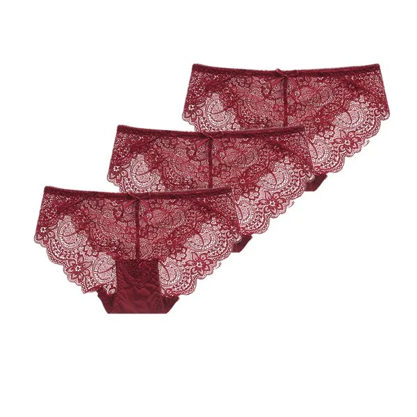 3Pcs/Lot Sexy Lace Underwear Women Transparent Low Waist Panties Cotton Crotch Briefs for Girls Breathable Seamless Lingeries