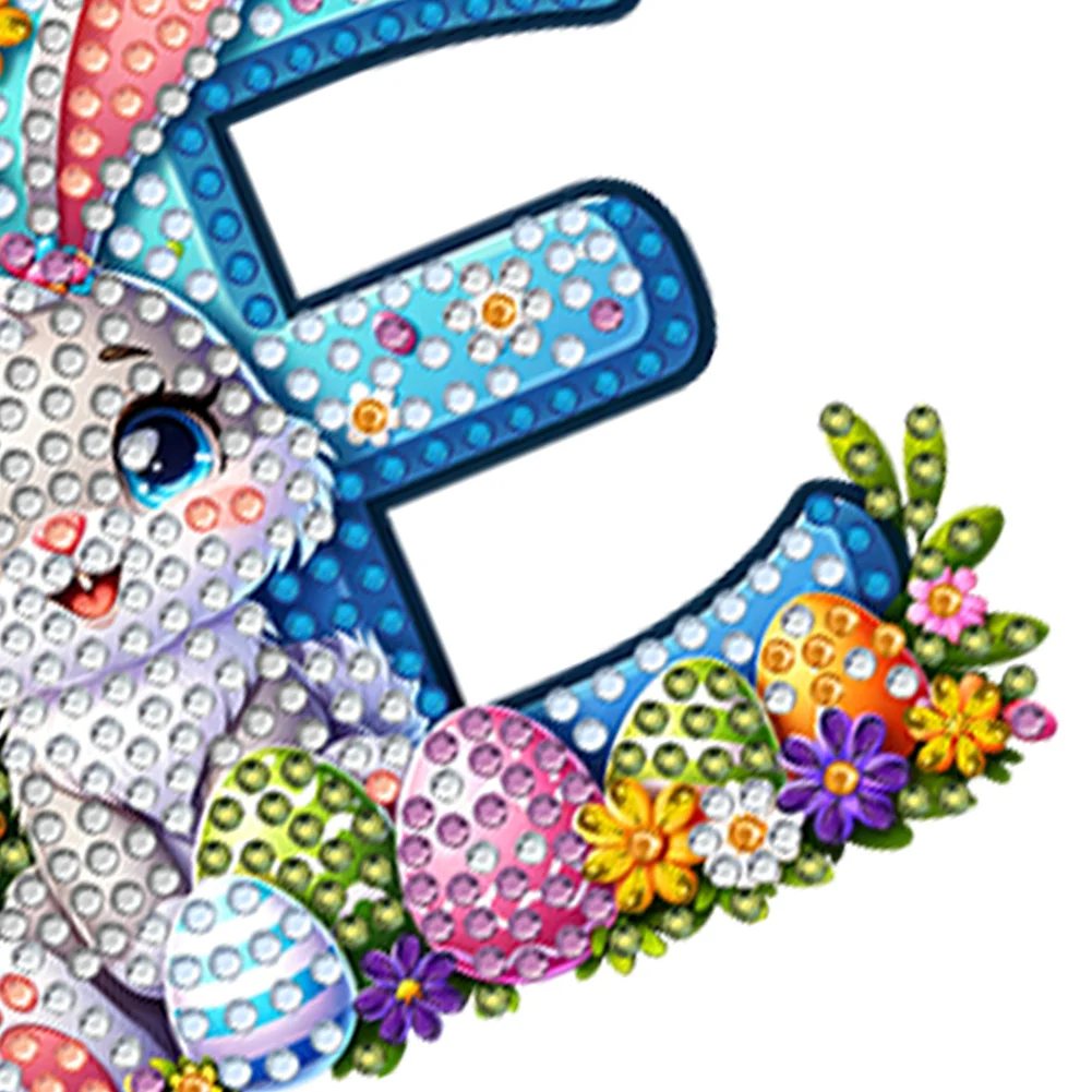 DIY PET Double Sided Special Shaped Easter Alphabet E Diamond Painting Keychain