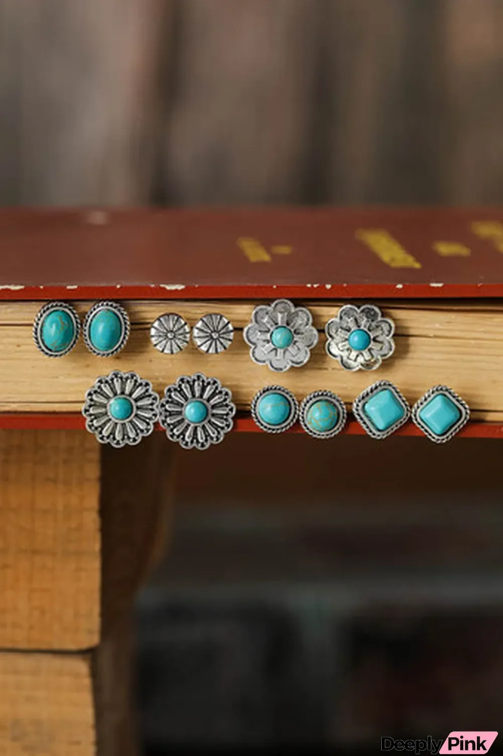 Silver Alloy Florets Turquoise Earrings Set