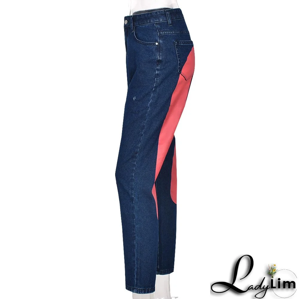 New Sexy Washed Print Personalized Straight Jeans