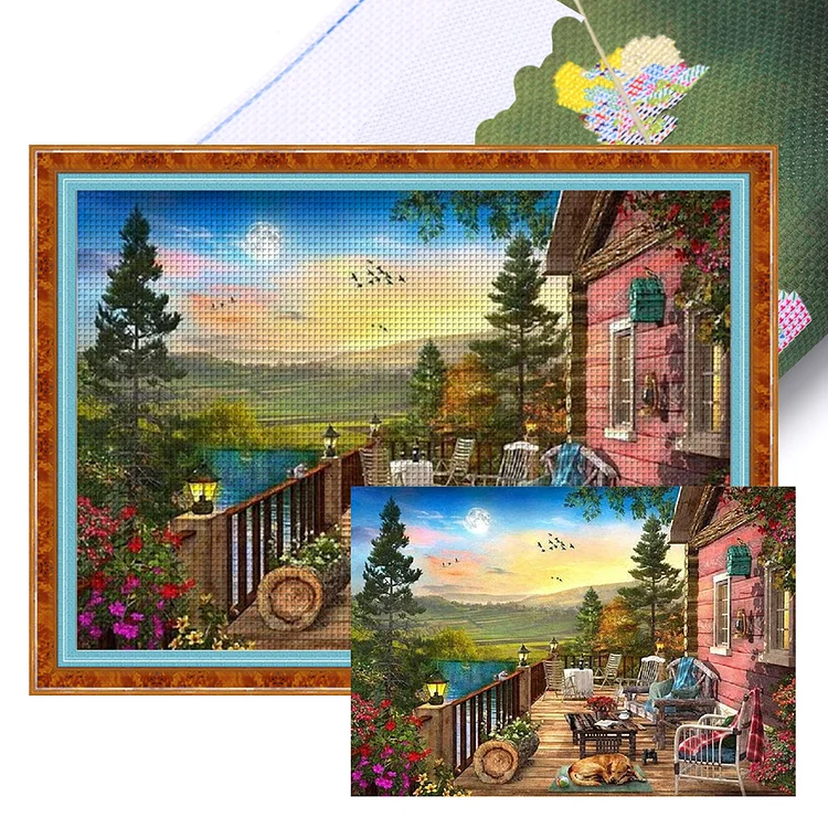 Mountain Cabin Balcony 11CT Stamped Cross Stitch 60*45CM