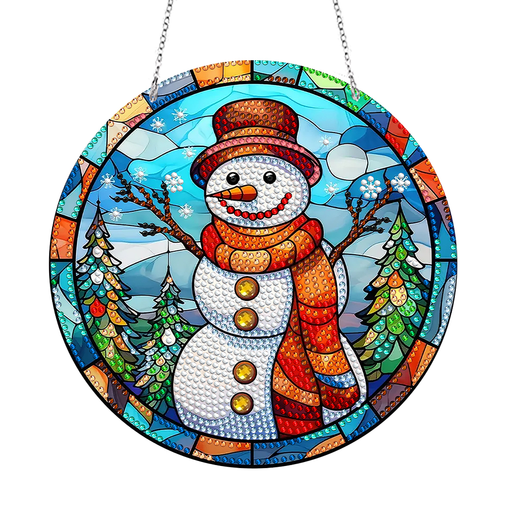 Diamond Painting Stained Glass Snowman Pendant