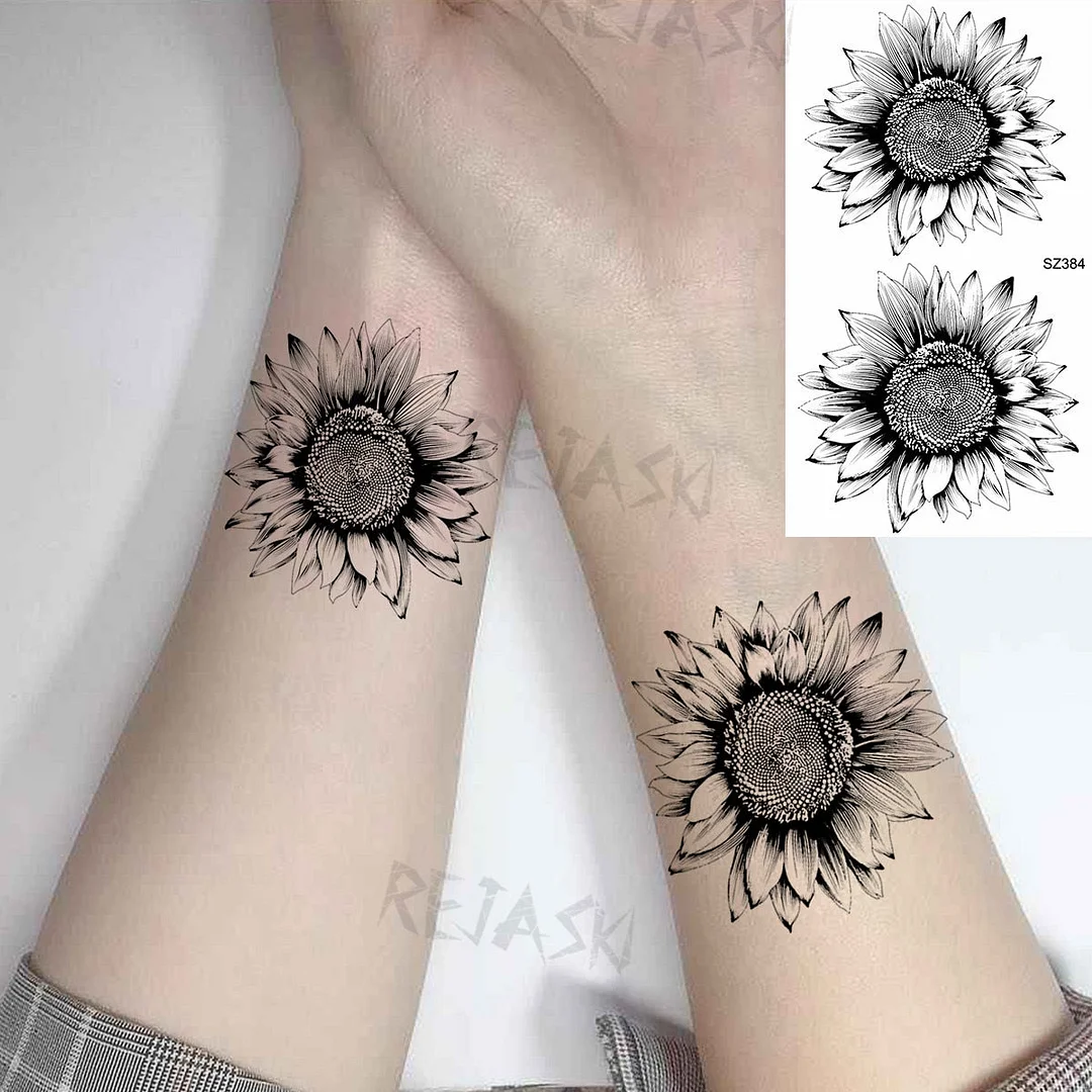 Realistic Sunflower Fashion Wrist Temporary Tattoos For Women Gilr Butterfly Geometry Fake Tattoo Custom Armbands Washable Tatoo