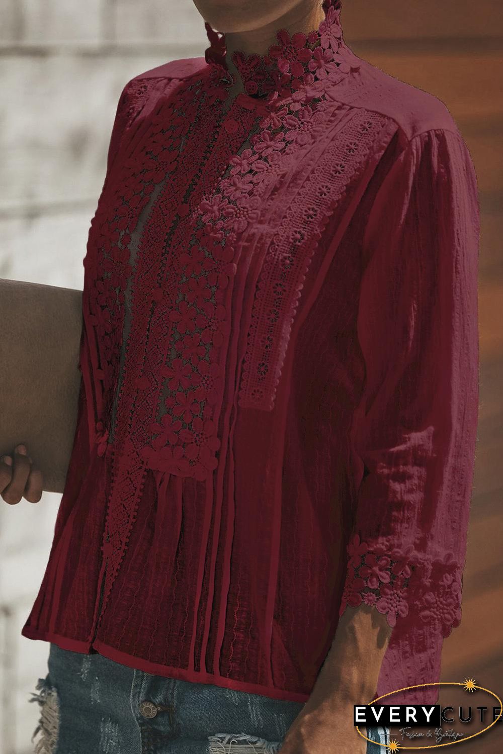 Red Sweet Mary Crochet Lace Top