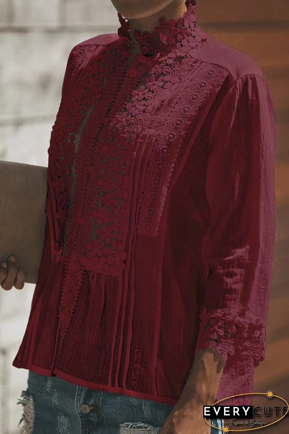 Red Sweet Mary Crochet Lace Top