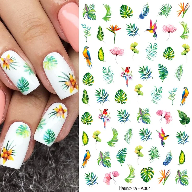1PC 3D Nail Stickers Flowers Leaves Self-Adhesive Slider Letters Nail Art Decorations Love Heart Decals Manicure Accessories-Nail Inspo