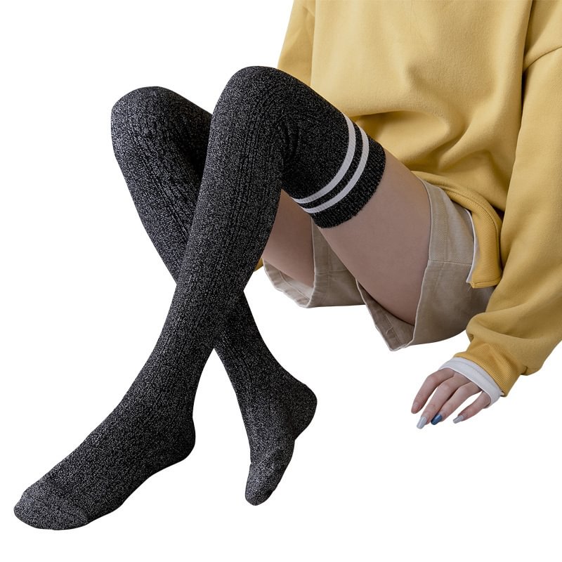 Two bar fashion striped thigh high knit socks