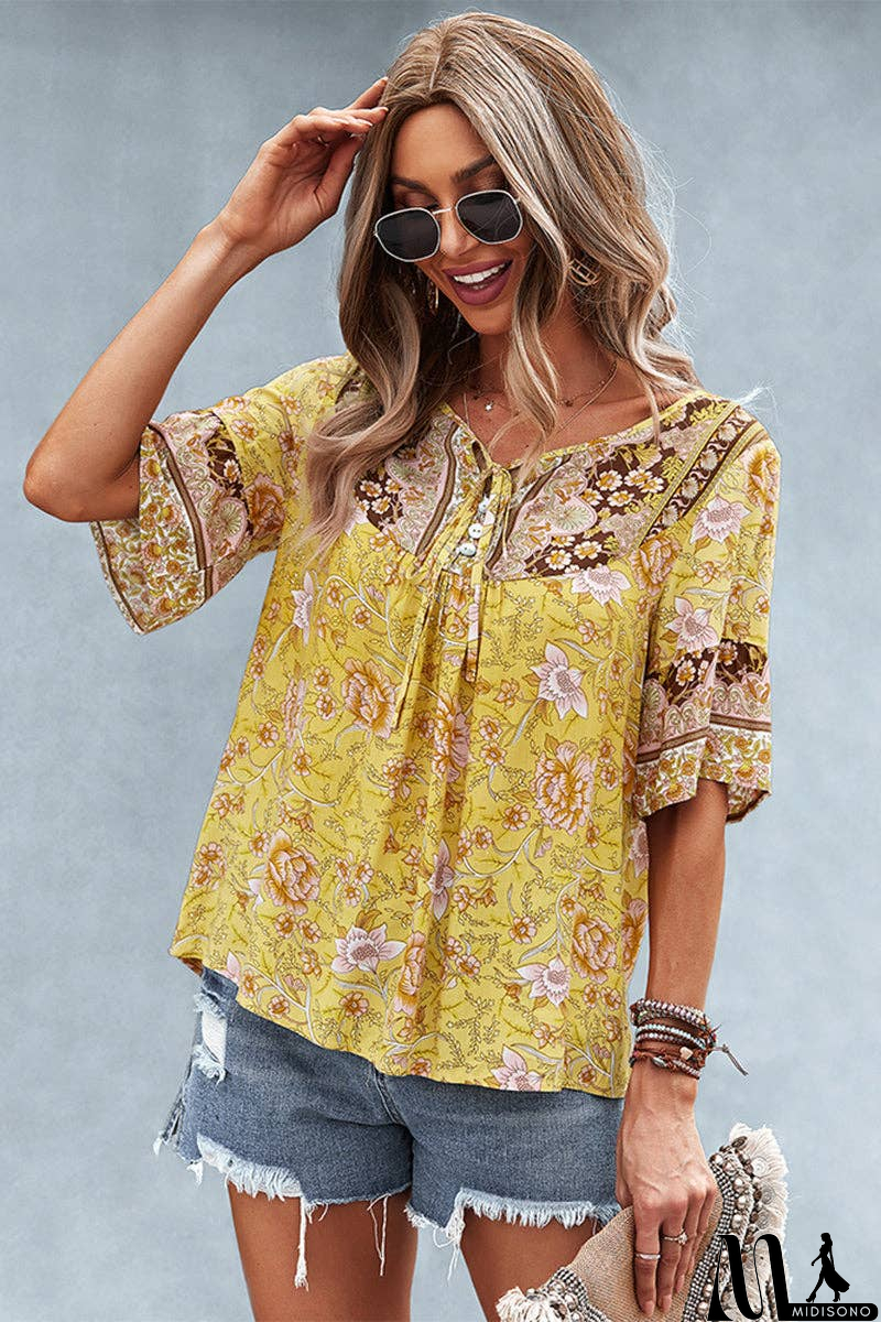 MidiSono - Floral Bliss Short Sleeve Top