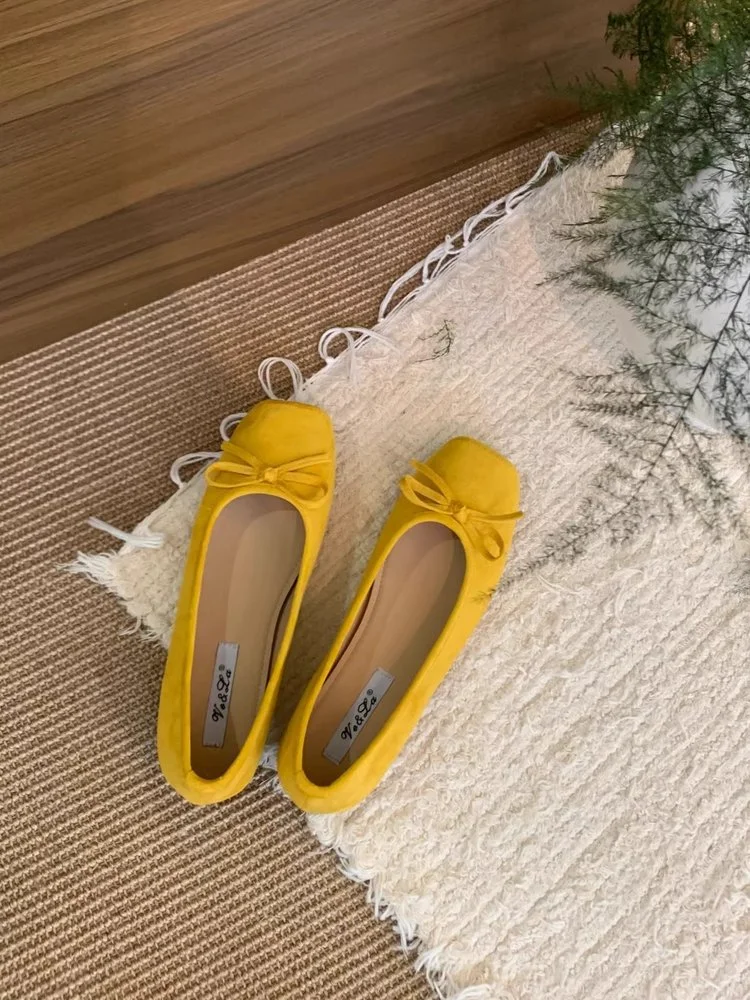 Yyvonne Bow Red Flat Shoes Grandma Shoes Spring And Autumn Lazi Shoes Gentle Single Shoes Retro Women's Shoes