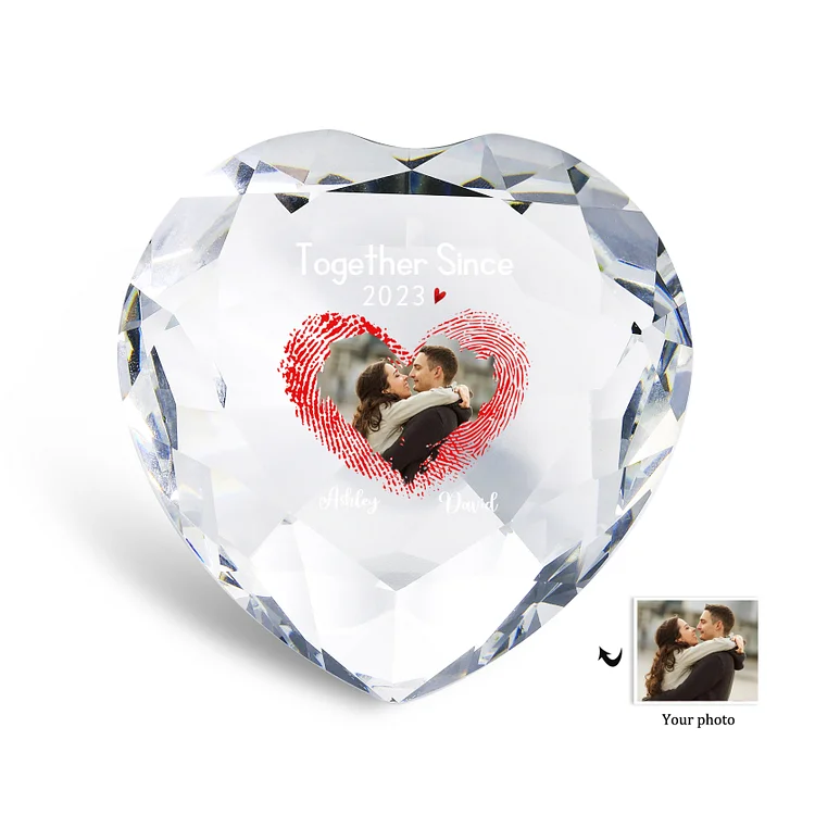Decoración de vidrio de corazón con 2 Nombres, texto, año y foto personalizados para el AMOR