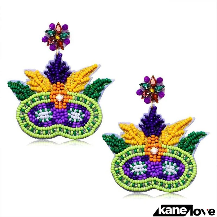 Mardi Gras Women Fashion Beaded Beaded Letter Floral Earrings